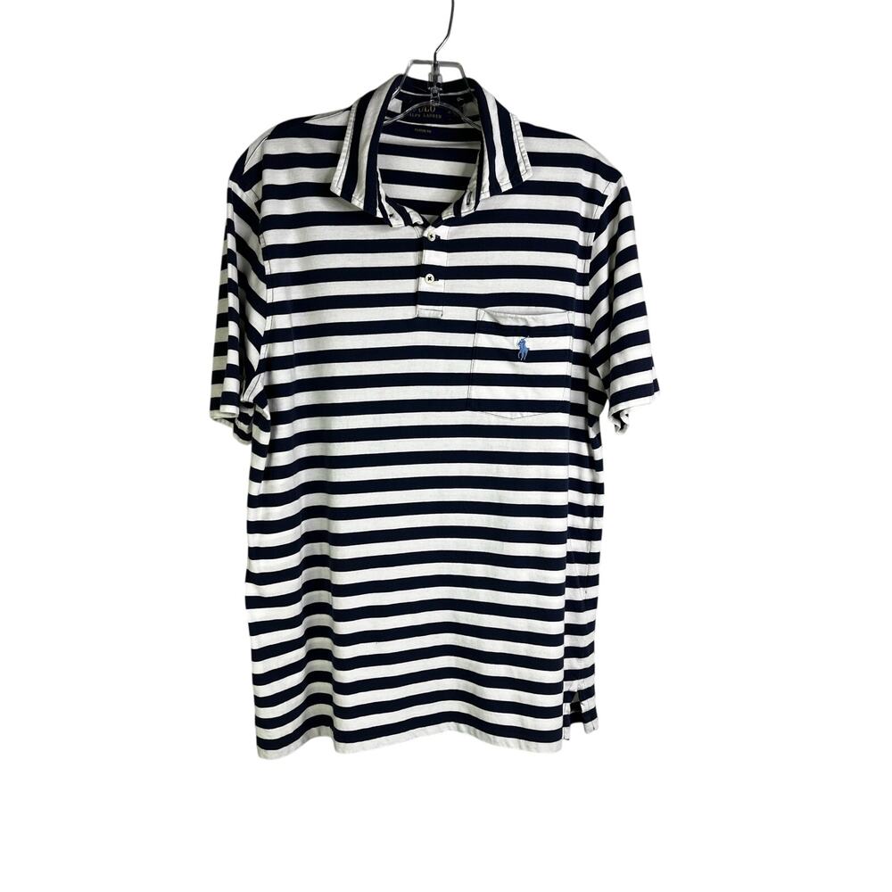 Polo Ralph Lauren Polo Shirt Mens M White Blue Stripe Collared Classic‎ Fit
